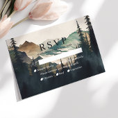 Waterverf bergen dennenbos bruiloft RSVP Kaartje