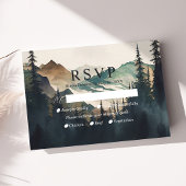 Waterverf bergen dennenbos bruiloft RSVP Kaartje