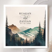 Waterverf bergen dennenbos bruiloft servet