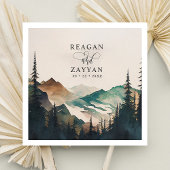 Waterverf bergen dennenbos bruiloft servet