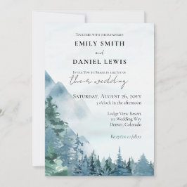 Waterverf bergen Dusty Blue Rustic Wedding Kaart