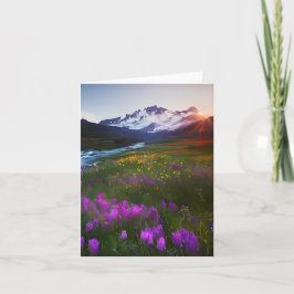 Waterverf bergen en bloemen die aanpasbaar zijn kaart