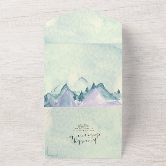 Waterverf Bergen en Bomen Bar Mizvah All In One Uitnodiging (Buitenkant)