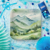 Waterverf Bergen en bomen Papieren Bordje (Feest)