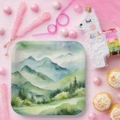 Waterverf Bergen en bomen Papieren Bordje (Feest)