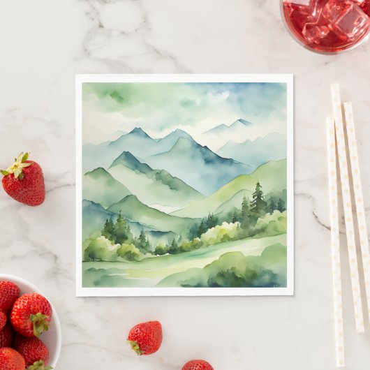 Waterverf Bergen en bomen Servet (Insitu)