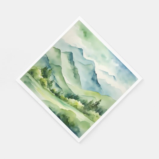 Waterverf Bergen en bomen Servet (Hoek)