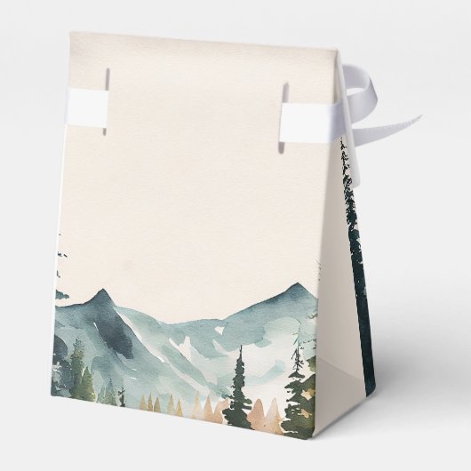 Waterverf bergen en dennen bruiloft bedankdoosjes (Achterkant)