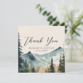 Waterverf bergen en dennen bruiloft bedankkaart (Staand voorkant)