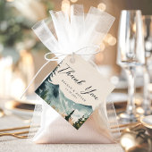 Waterverf bergen en dennen bruiloft dank u bedankjes labels