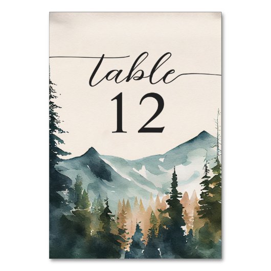 Waterverf bergen en dennen bruiloft kaart (Achterkant)