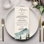 Waterverf bergen en dennen bruiloft menu<br><div class="desc">Omarm de rustige schoonheid van de natuur met onze Waterverf Bergen en dennen bruiloft Menu. Gemaakt voor degenen die de majesteit van het buitenleven waarderen, is dit menu een ideale aanvulling op een bruiloft met een wildernis of een bergthema. Dit huwelijksmenu toont een prachtige waterverf weergave van bergtoppen en groene...</div>