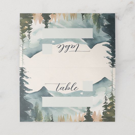 Waterverf bergen en dennen bruiloft plaatskaartje (Buitenkant ongevouwen)