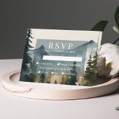 Waterverf Bergen en dennen bruiloft RSVP Kaart