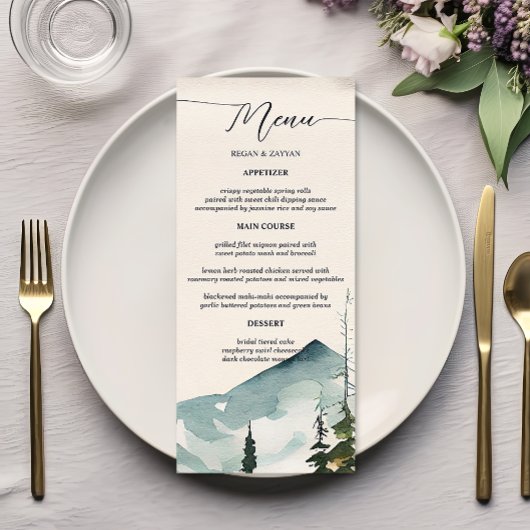 Waterverf Bergen En Dennen Trouwmenu Menu