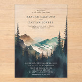 Waterverf bergen en dennenbos acryl uitnodigingen (Voorkant)