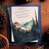 Waterverf bergen en dennenbos acryl uitnodigingen