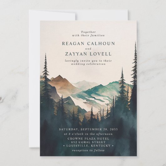 Waterverf bergen en dennenbos kaart (Voorkant)