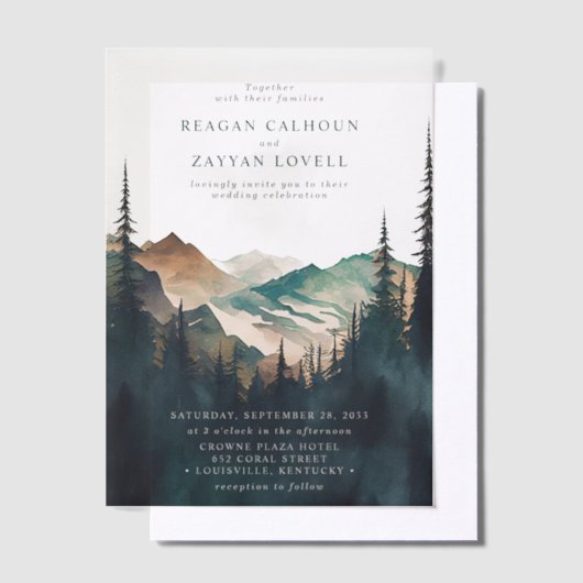 Waterverf bergen en dennenbos vellum uitnodigingen (Offset)