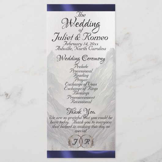 Waterverf Bergen en lint bruiloft Programmakaart (Voorkant)