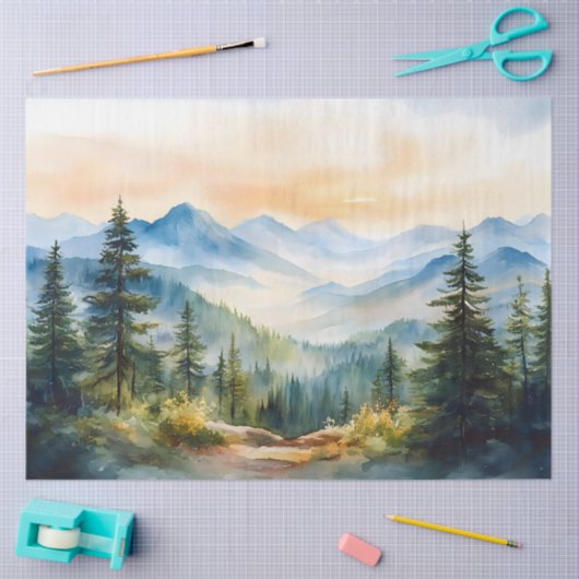 Waterverf Bergen en Pine Trees Decoupage Tissuepapier (Craft)