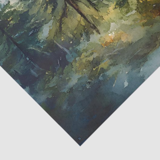 Waterverf Bergen en Pine Trees Decoupage Tissuepapier (Detail)