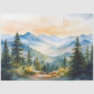 Waterverf Bergen en Pine Trees Decoupage Tissuepapier