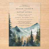 Waterverf bergen en ringzegens acryl uitnodigingen (Voorkant)