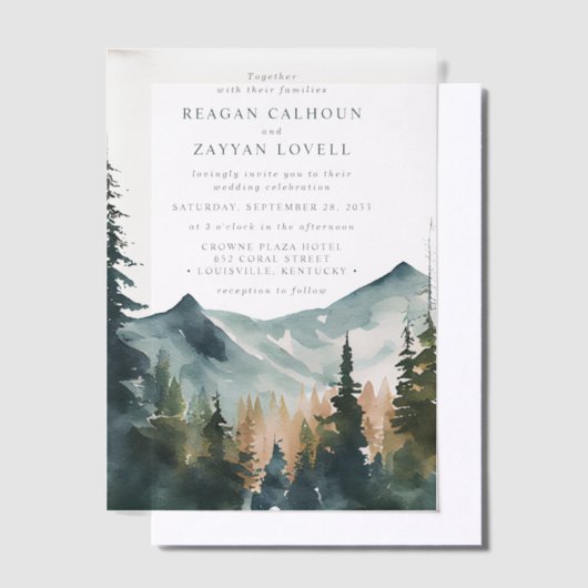 Waterverf bergen en ringzegens vellum uitnodigingen (Offset)