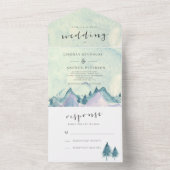 Waterverf bergen en Trees Wedding All In One Uitnodiging (Binnen)