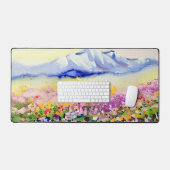 Waterverf bergen en wilde bloemen bureaumat (Keyboard & Muis)