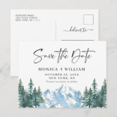 Waterverf bergen Forest Wedding Save the Date Aankondigingskaart (Voorkant / Achterkant)