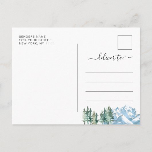 Waterverf bergen Forest Wedding Save the Date Aankondigingskaart (Achterkant)