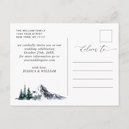 Waterverf bergen Forest Wedding Save the Date Aankondigingskaart (Achterkant)