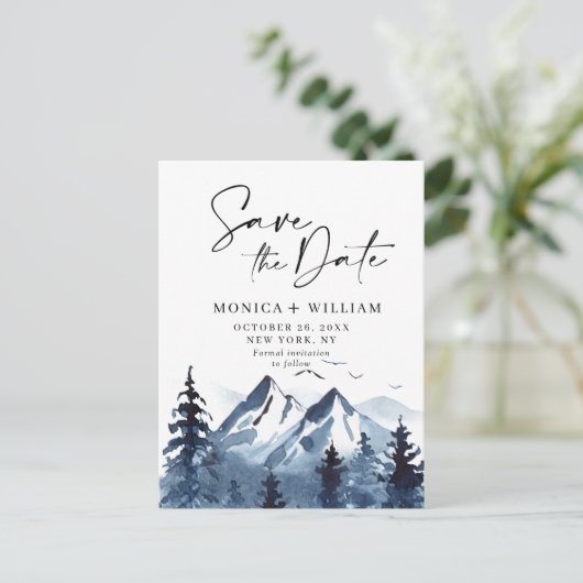 Waterverf bergen Forest Wedding Save the Date Aankondigingskaart (Staand voorkant)