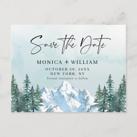 Waterverf bergen Forest Wedding Save the Date Briefkaart (Voorkant)