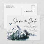 Waterverf bergen Forest Wedding Save the Date Briefkaart (Voorkant / Achterkant)