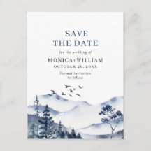 Waterverf bergen Forest Wedding Save the Date