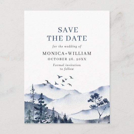 Waterverf bergen Forest Wedding Save the Date Briefkaart (Voorkant)