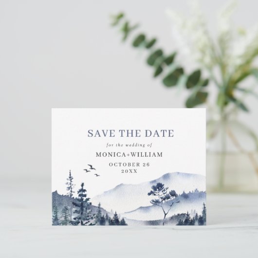 Waterverf bergen Forest Wedding Save the Date Briefkaart (Staand voorkant)