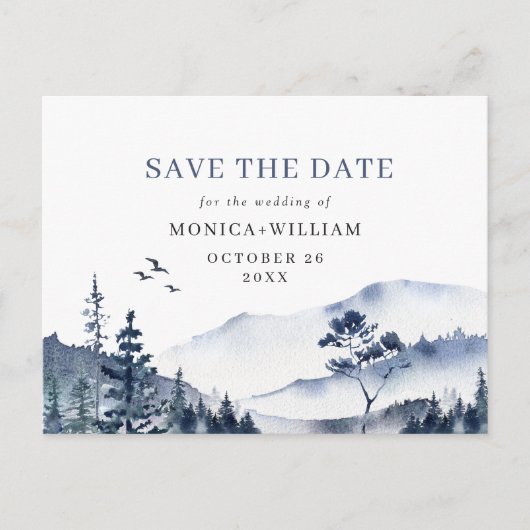 Waterverf bergen Forest Wedding Save the Date Briefkaart (Voorkant)