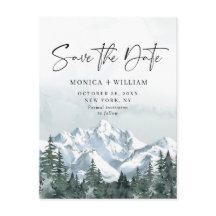 Waterverf bergen Forest Wedding Save the Date