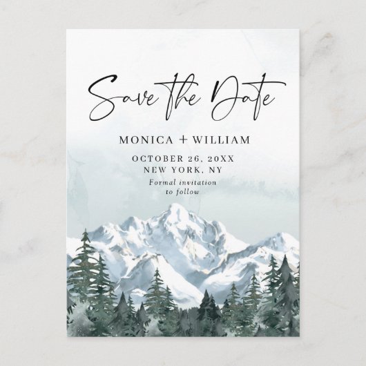 Waterverf bergen Forest Wedding Save the Date Briefkaart (Voorkant)