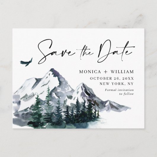 Waterverf bergen Forest Wedding Save the Date Briefkaart (Voorkant)