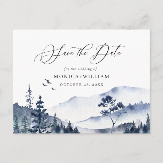 Waterverf bergen Forest Wedding Save the Date Briefkaart (Voorkant)