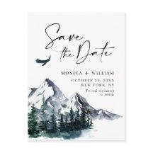 Waterverf bergen Forest Wedding Save the Date