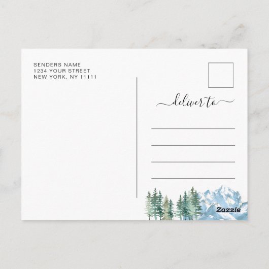 Waterverf bergen Forest Wedding Save the Date Briefkaart (Achterkant)
