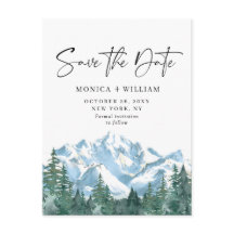 Waterverf bergen Forest Wedding Save the Date