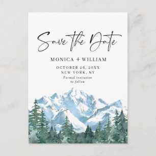 Waterverf bergen Forest Wedding Save the Date Briefkaart