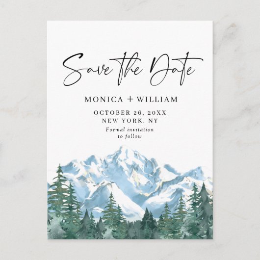 Waterverf bergen Forest Wedding Save the Date Briefkaart (Voorkant)